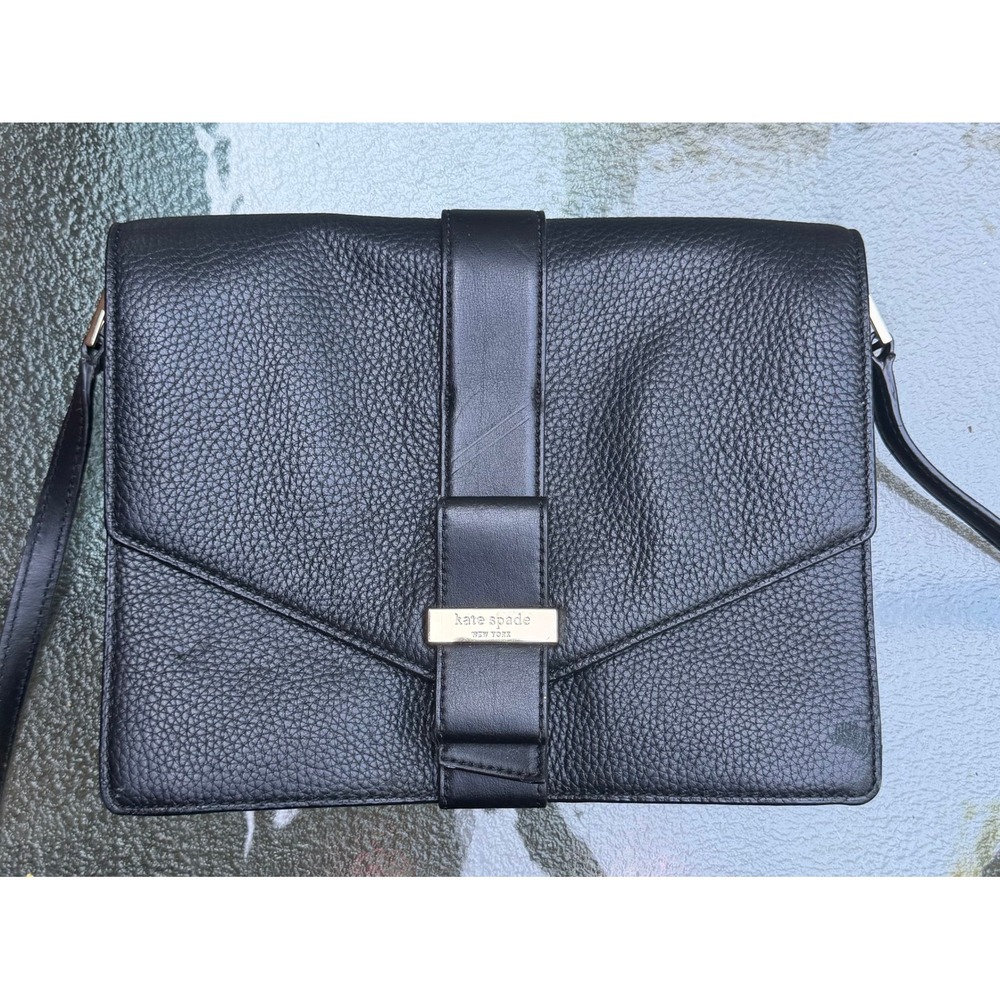 Kate Spade Parchment Drive Josephine Black Leather Envelope Crossbody Bag Clutch